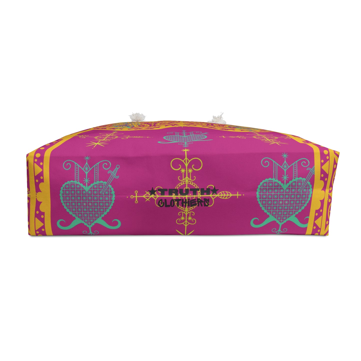 Large Overnight Tote Bag with Haitian Simbi and Ezili Veve Symbols- Pink and Gold