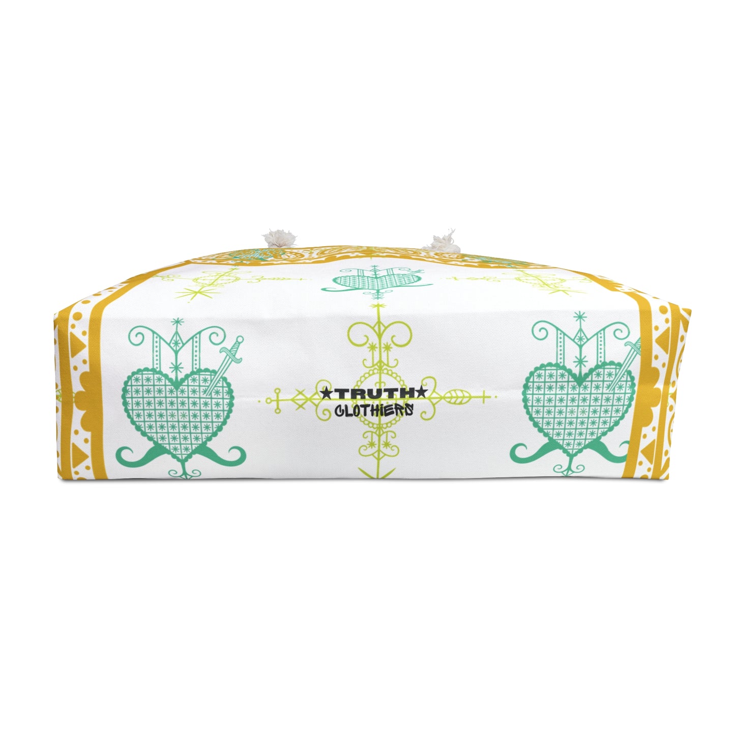 Large Overnight Tote Bag Water and Healing Veve Design-Gold and White Print