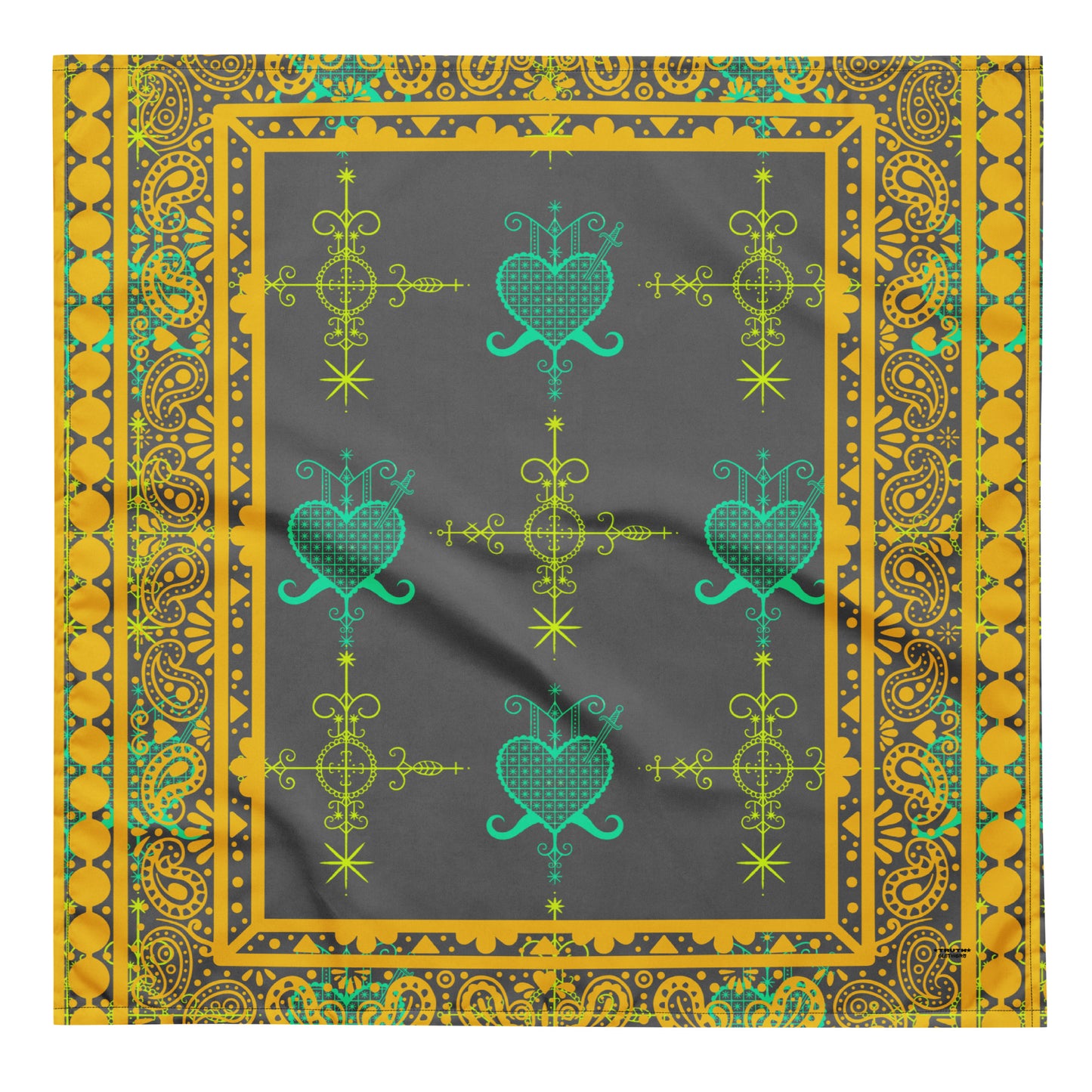 Simbi x Ezili Gold Print Haitian Veve Symbol Bandana (Gray)