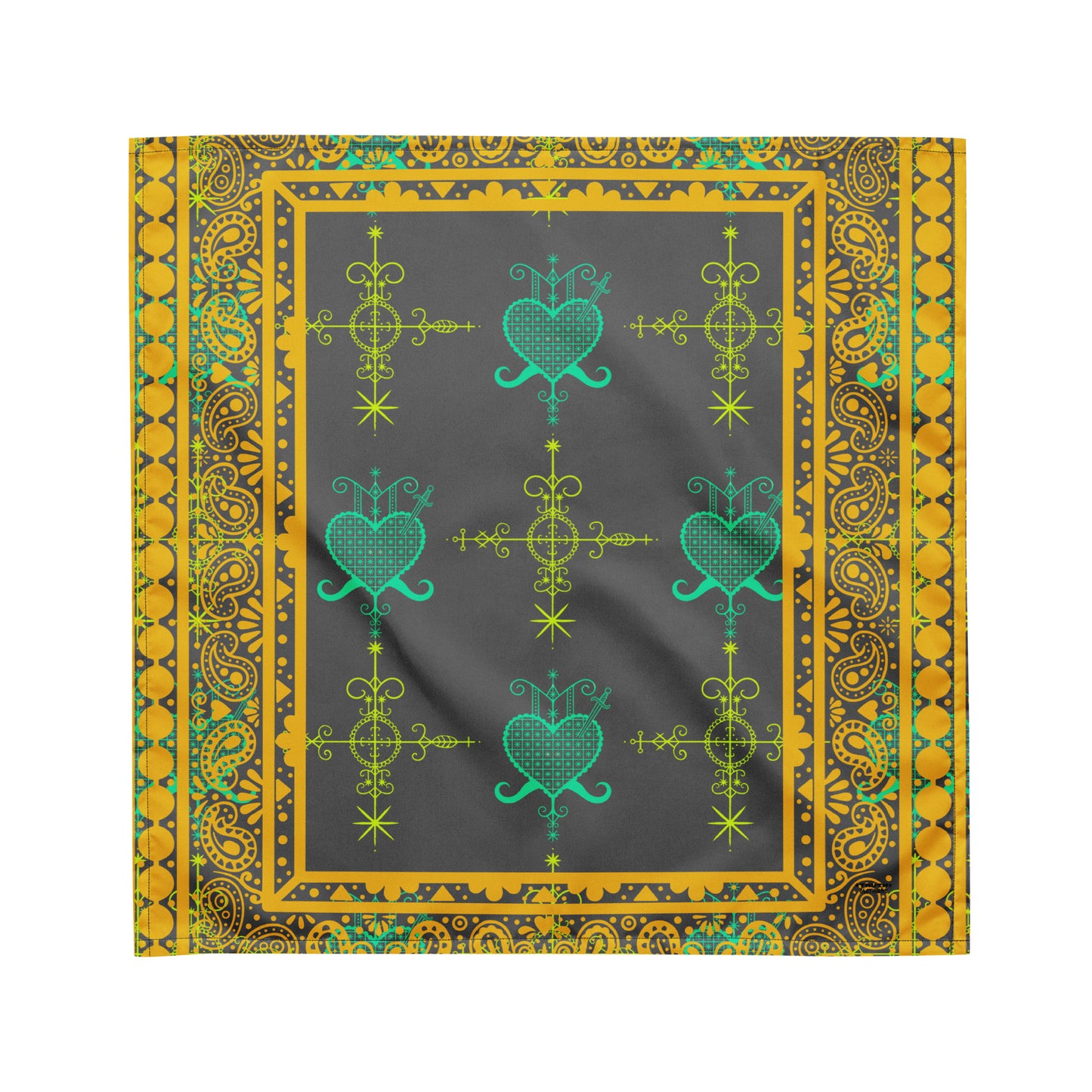 Simbi x Ezili Gold Print Haitian Veve Symbol Bandana (Gray)